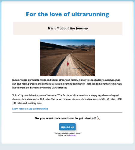 Landing page project about ultrarunning preview